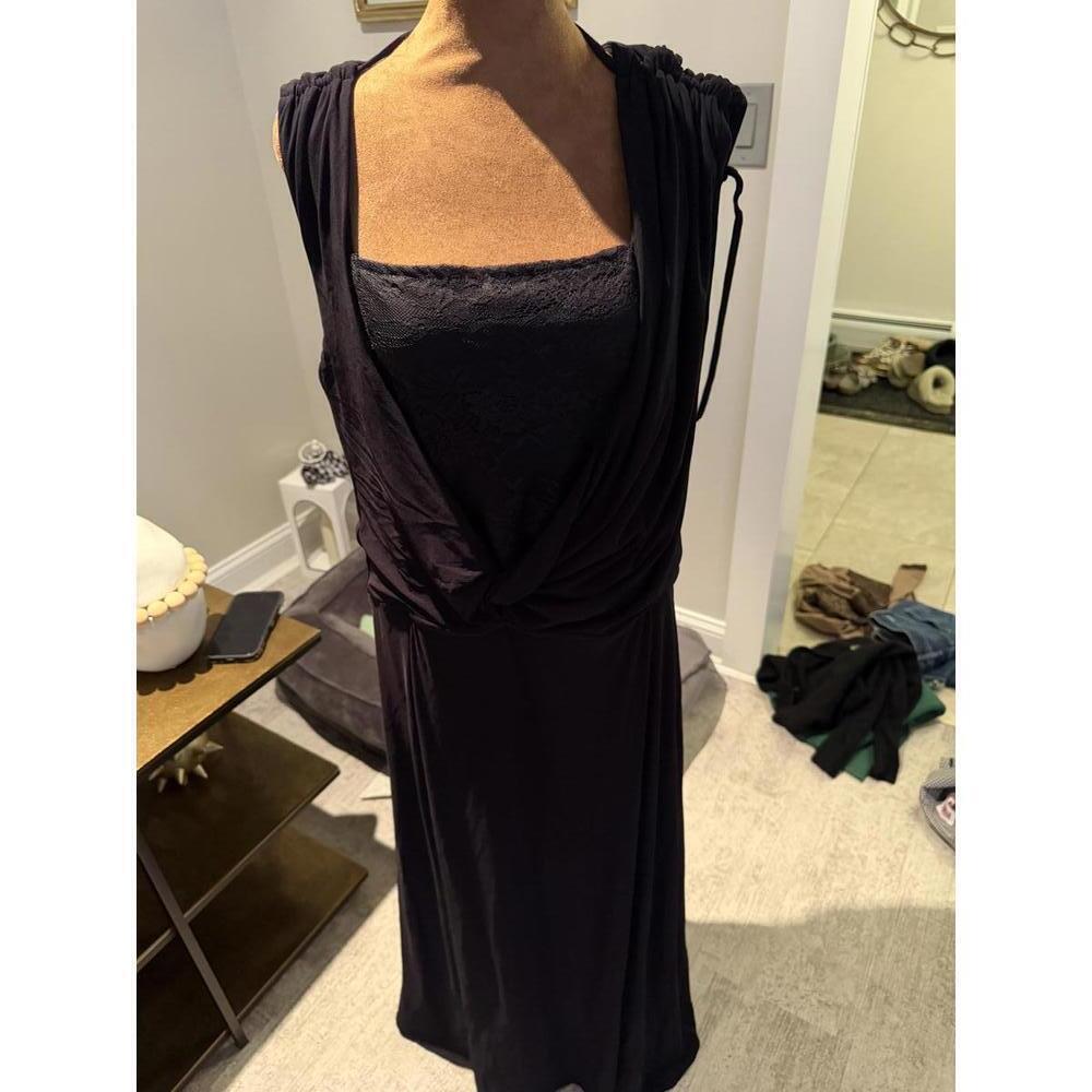 COS Black Sleeveless Midi Dress with Lace Inset and Draped Detail L formal event